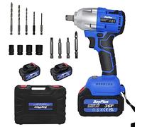 Qimu 21V Cordless Impact Wrench,1/2“ Chuck Impact Gun,3-in-1 Brushless Power Electric Wrench/Max Torque (420N.m),2300 RPM Impact Drill with 6.0Ah Li-ion Battery&Charger, 4Pcs Driver Impact Sockets