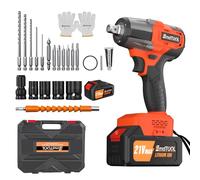 Qimu Cordless Impact Wrench 1/2Inch Driver, 550N.m High Torque Brushless Power Impact Gun with 21V/6.0Ah Lithium Battery 2500RPM, 4 Impact Sockets Set, 12PCS Screwdriver Bits, Electric Impact Wrench