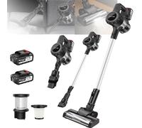 Qimu Cordless Vacuum Cleaner, 550W 45KPA Cordless Stick Vacuum Cleaner with 2 Batteries, LED Display, Self-Standing Vacuum,Light Weight Handheld Vacuum Cleaners for Home/Pet Hair/Carpets/Hard Floors