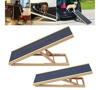 Solid Wooden Pet Ramp Car Dog Ladder - 2-Height Adjustable with Non-slip Carpet Safety Pets Puppy Surface Access Stair Multipurpose for Cars High Bed