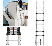 Qimu Telescoping Ladder Aluminium Extension Ladder Heavy Duty Multi-Purpose Non-Slip Folding Portable EN131 Standard Collapse RV Ladder Safety Ladder Home 330lb/150kg Capacity 3.8M/12.5FT, Black