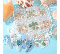 QIMYAR 3D Starfish and Shell Summer Beach Nail Art Charms Mixed Color Ocean Theme Alloy Shell Starfish Nail Gems Pearls Sea Series Nail Art Supplies DIY Manicure Decoration