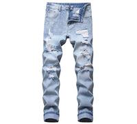 QIMYUM Men’s Ripped Jeans Slim Straight Leg Distressed Destroyed Pant with Holes - - 34