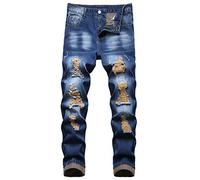 QIMYUM Men’s Ripped Jeans Slim Straight Leg Distressed Destroyed Pant with Holes - - 38