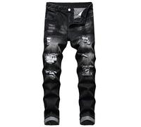 QIMYUM Mens Ripped Jeans, Distressed Destroyed Slim Fit Straight Leg Denim Pants - - 34