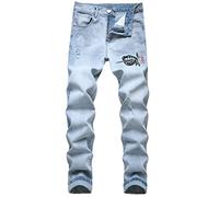 QIMYUM Mens Ripped Jeans, Distressed Destroyed Slim Fit Straight Leg Denim Pants (38, Light Blue891)