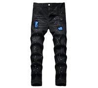 QIMYUM Mens Ripped Jeans, Distressed Destroyed Slim Fit Straight Leg Denim Pants, Black040, 38