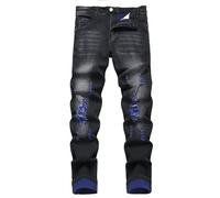 QIMYUM Mens Ripped Jeans, Distressed Destroyed Slim Fit Straight Leg Denim Pants, Black501, 28