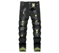 QIMYUM Mens Ripped Jeans, Distressed Destroyed Slim Fit Straight Leg Denim Pants, Black515, 36
