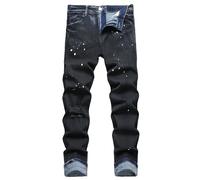 QIMYUM Mens Ripped Jeans, Distressed Destroyed Slim Fit Straight Leg Denim Pants, Blackq505, 40