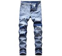 QIMYUM Mens Ripped Jeans, Distressed Destroyed Slim Fit Straight Leg Denim Pants, Blue045, 32