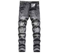 QIMYUM Mens Ripped Jeans, Distressed Destroyed Slim Fit Straight Leg Denim Pants, Gray612, 34