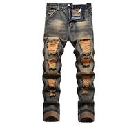 QIMYUM Mens Ripped Jeans, Distressed Destroyed Slim Fit Straight Leg Denim Pants, L3006, 36