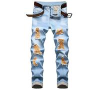 QIMYUM Mens Ripped Jeans, Distressed Destroyed Slim Fit Straight Leg Denim Pants, Light Blue891, 40