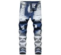 QIMYUM Mens Ripped Jeans, Distressed Destroyed Slim Fit Straight Leg Denim Pants, Ly043 Blue, 32