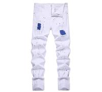 QIMYUM Mens Ripped Jeans, Distressed Destroyed Slim Fit Straight Leg Denim Pants, White041, 34