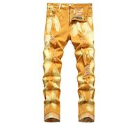 QIMYUM Mens Ripped Jeans, Distressed Destroyed Slim Fit Straight Leg Denim Pants, Yellow8805, 32