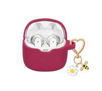 QIMZBAAT Case Cover for Jbl Tune Flex with Cute Bee Daisy Flower Charm Keychain,Soft Silicone Protective Shock Cover Accessories for Jbl Tune Flex Wireless Headphones Charging Case Magenta