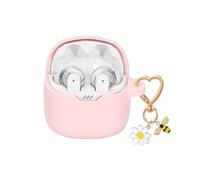 QIMZBAAT Case Cover for Jbl Tune Flex with Cute Bee Daisy Flower Charm Keychain,Soft Silicone Protective Shock Cover Accessories for Jbl Tune Flex Wireless Headphones Charging Case Pink