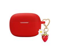 QIMZBAAT Compatible with JBL Vibe Beam/JBL Vibe 200TWS Case Cover,Soft Silicone Protective Shock Cover with Cute Strawberry Daisy Charm Keychain Red