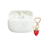 QIMZBAAT Compatible with JBL Vibe Beam/JBL Vibe 200TWS Case Cover,Soft Silicone Protective Shock Cover with Cute Strawberry Daisy Charm Keychain White