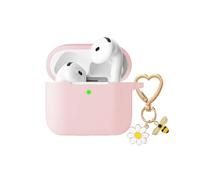 QIMZBAAT for Airpods 4 Case Cover, Soft Silicone Protective Cover with Cute Bee Daisy Flower Charm Keychain Accessories for Apple Airpods 4th Generation Charging Case for Women Men Pink