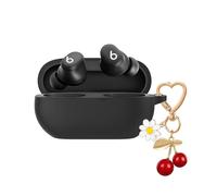 QIMZBAAT for Beats Solo Buds Case Cover,Soft Silicone Skin Cover Protective Case with Cute Cherry Daisy Flower Charm Keychain Accessories for New Beats Solo Charging Case for Women Men Black