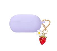 QIMZBAAT for Beats Solo Buds Case Cover, Soft Silicone Skin Cover Protective Case with Cute Strawberry Daisy Flower Charm Keychain Accessories for New Beats Solo Charging Case Lavender Purple