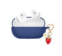 QIMZBAAT for Beats Solo Buds Case Cover, Soft Silicone Skin Cover Protective Case with Cute Strawberry Daisy Flower Charm Keychain Accessories for New Beats Solo Charging Case for Women Men Blue