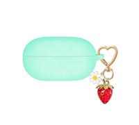 QIMZBAAT for Beats Solo Buds Case Cover, Soft Silicone Skin Cover Protective Case with Cute Strawberry Daisy Flower Charm Keychain Accessories for New beats Solo Charging Case for Women Men Mint Green