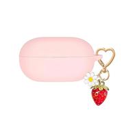 QIMZBAAT for Beats Solo Buds Case Cover,Soft Silicone Skin Cover Protective Case with Cute Strawberry Daisy Flower Charm Keychain Accessories for New Beats Solo Charging Case for Women Men Pink