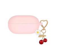 QIMZBAAT for Beats Solo Buds Case Cover,Soft Silicone Skin Cover Shockproof Protective with Cute Cherry Daisy Flower Charm Keychain Accessories for Beats Solo Charging Case for Women Men Pink