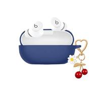 QIMZBAAT for Beats Solo Buds Case Cover, Soft Silicone Skin Shockproof Protective Case with Cute Cherry Daisy Flower Charm Keychain Accessories for New Beats Solo Charging Case for Women Men Blue