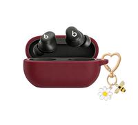 QIMZBAAT for Beats Solo Buds Case Cover with Cute Bee Daisy Flower Charm Keychain, Soft Silicone Cover Shockproof Protective Case Accessories for New Beats Solo Charging Case for Women Men Burgundy