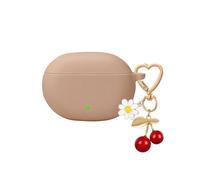 QIMZBAAT for Beats Studio Buds Case/Studio Buds Plus Case Cover,Soft Silicone Cover Protective with Cute Cherry Daisy Flower Charm Keychain for Beats Studio Buds+ Earbuds Charging Case Milk Tea