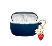QIMZBAAT for JBL Vibe Beam/JBL Vibe 200TWS Case Cover,Soft Silicone Protective Shock Cover for JBL Vibe Beam Wireless Headphones Charging Case with Cute Strawberry Daisy Charm Keychain Blue