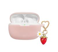 QIMZBAAT for JBL Vibe Beam/JBL Vibe 200TWS Case Cover,Soft Silicone Protective Shock Cover for JBL Vibe Beam Wireless Headphones Charging Case with Cute Strawberry Daisy Charm Keychain Pink