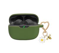 QIMZBAAT for JBL Vibe Beam/JBL Vibe 200TWS Case Cover with Cute Bee Daisy Flower Charm Keychain,Soft Silicone Protective Shock Cover for JBL Vibe Beam Wireless Headphones Charging Case Dark Green