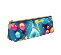 QIN&ZHENG Abstract Science Chemistry Illustration 3D Print Fashion Leather Triangular Pouch Lightweight Cosmetic Case Full-Print Compact Organizer, White, One Size, Stylish