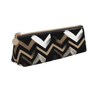 QIN&ZHENG Black White Tan Zigzag Print Fashion Leather Triangular Pouch Lightweight Cosmetic Case Full-Print Compact Organizer, White, One Size, Stylish, White, One Size, Stylish