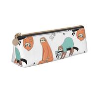 QIN&ZHENG Brown Sloth Print Fashion Leather Triangular Pouch Lightweight Cosmetic Case Full-Print Compact Organizer, White, One Size, Stylish