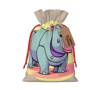 QIN&ZHENG Cartoon Hippo print Drawstring Gifts Bag for Women Christmas Birthday Personalized Present Bag,1 Piece
