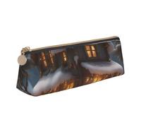 QIN&ZHENG Christmas Village House 3 Print Fashion Leather Triangular Pouch Lightweight Cosmetic Case Full-Print Compact Organizer, White, One Size, Stylish, White, One Size, Stylish