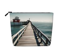 QIN&ZHENG Coastal Pier Print Cosmetic Bag Zipper Large Makeup Bag Novelty Toiletry Pouch for Women Lightweight, Black, One Size, Black, One Size