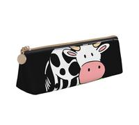 QIN&ZHENG cute cow Print Fashion Leather Triangular Pouch Lightweight Cosmetic Case Full-Print Compact Organizer, White, One Size, Stylish