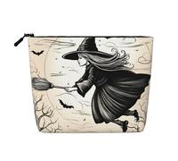 QIN&ZHENG Halloween Witch Flying Print Cosmetic Bag Zipper Large Makeup Bag Novelty Toiletry Pouch for Women Lightweight, Black, One Size, Black, One Size