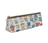 QIN&ZHENG Hand Drawn Teapots and Cups Print Fashion Leather Triangular Pouch Lightweight Cosmetic Case Full-Print Compact Organizer, White, One Size, Stylish, White, One Size, Stylish