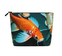 QIN&ZHENG HD Japanese Koi Fish Print Cosmetic Bag Zipper Large Makeup Bag Novelty Toiletry Pouch for Women Lightweight, Black, One Size, Black, One Size