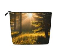QIN&ZHENG Morning Sunlight in Wilderness Print Cosmetic Bag Zipper Large Makeup Bag Novelty Toiletry Pouch for Women Lightweight, Black, One Size, Black, One Size