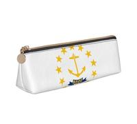 QIN&ZHENG Rhode Island State Flag Print Small Leather Triangular Pouch Lightweight Cosmetic Case Novelty Compact Organizer, White, One Size, Stylish, White, One Size, Stylish